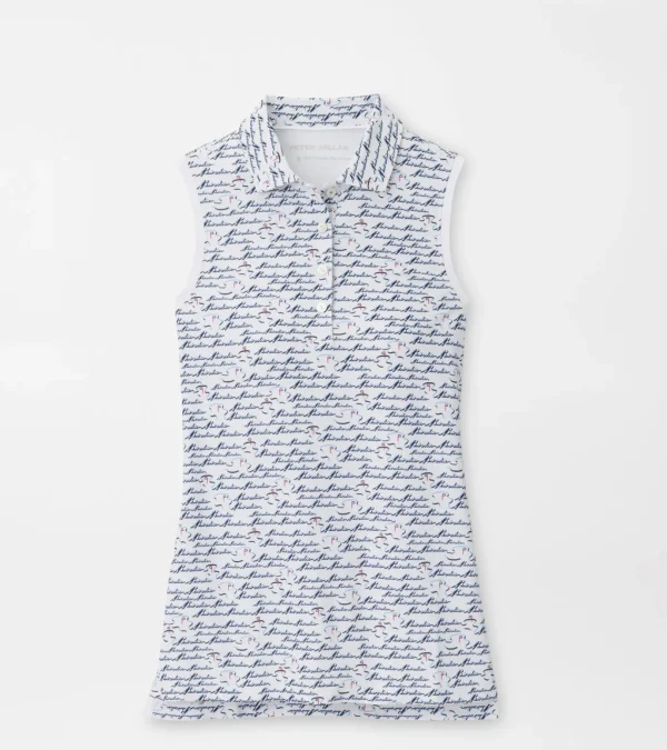 Banded Sport Mesh Birdie Print Sleeveless Button Polo