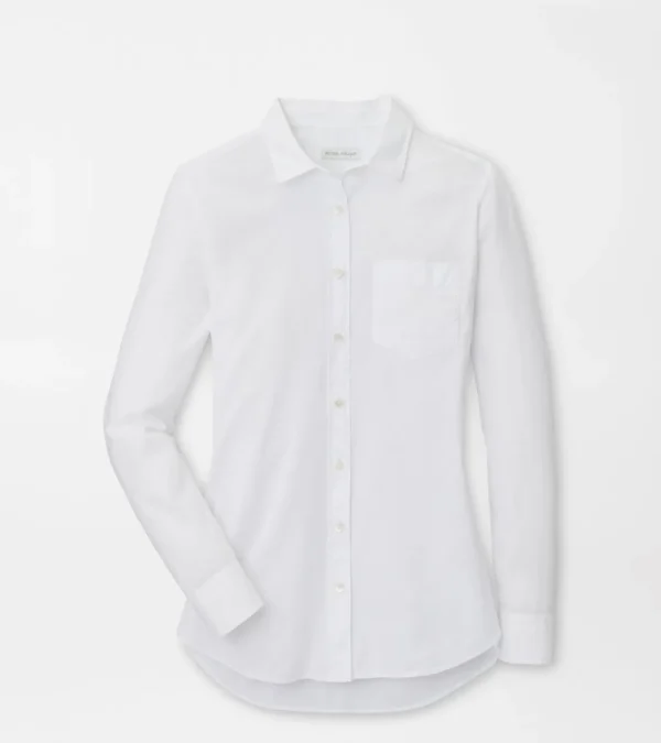 Garment-Dyed Cotton Button Up Blouse