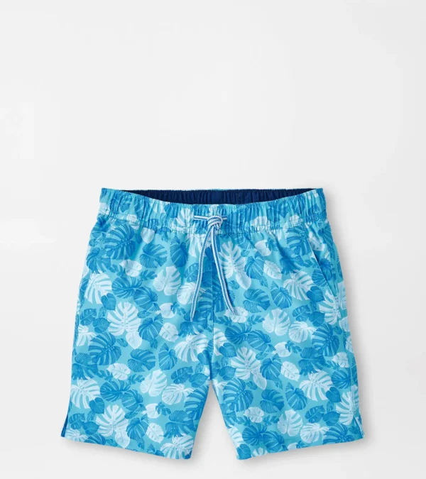 Linework Monstera Youth Swim Trunk