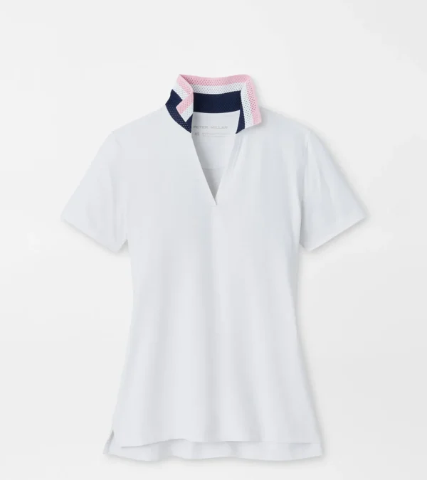 Louise Eyelet Collar Drop-V Polo