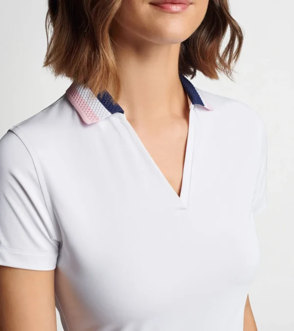 Louise Eyelet Collar Drop-V Polo